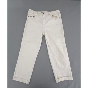 Mossimo High Rise Straight Crop Jeans Off White Cream Frayed Hem Womens Size 10